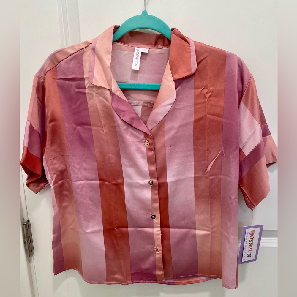 💗 Joyspun Satin Pajama Set – Pink Stripes | Size S (4–6) | NWT 💗